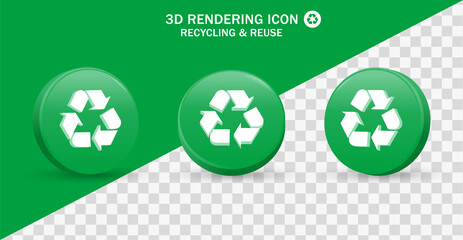 Fototapete - 3d recycle icon green recycling sign reusing symbol 3d rendering modern button