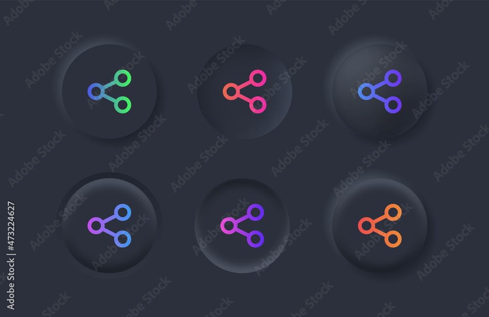 Share icon with gradient color in black neumorphism buttons, Connection ...