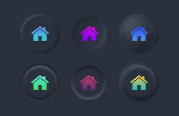 Poster - Web home icon with gradient color in black neumorphism buttons, House icon, Home sign in circle or Main page icon with neumorphic style ui user interface for apps and website
