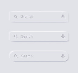 Fototapete - Search bar frame with microphone voice icon in white neumorphism buttons with shadow - Search boxes window with mic icon in white neumorphic button