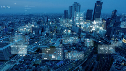 Smart city and communication network concept. Digital transformation.