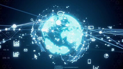 Fototapete - Global business concept. Communication network. Management strategy. Digital transformation.