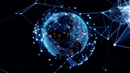 Fototapete - Global communication network concept. Planet earth in cyberspace.