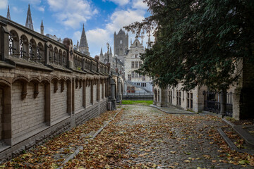 Wall Mural - Graslei with the towers of Ghent