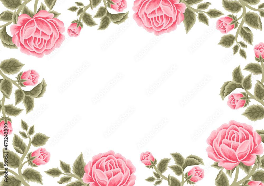 Vintage shabby chic pink rose flower frame background vector ...