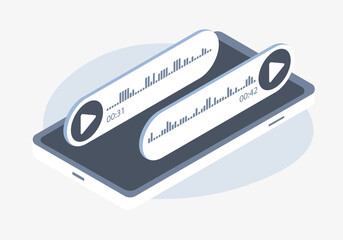 Wall Mural - voice message bubbles isometric vector icon concept. voice chat messaging correspondence, event noti