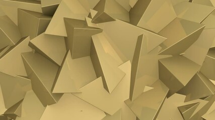Random rotating golden pyramids. Seamless loop