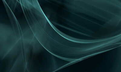 Wall Mural - Digital 3d wave in aqua turquoise color on dark background. Hazy and smoky translucent shroud or veil in dynamic balance. Great as print, artwork, wallpaper, design fragment or cover blank.