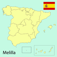  spain map, melilla, vector illustration 