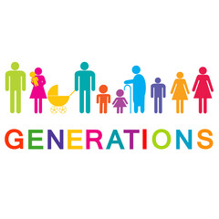 Generations concept with icon silhouette of humans in different life ages