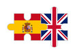 puzzle pieces of spain and uk flags. vector illustration isolated on white background	
