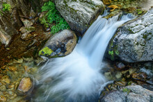 Long Exposure Of Clear Mountain Stream In Cottian Alps