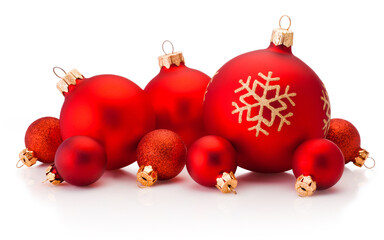 Poster - Many Christmas red baubles isolated on a white background