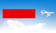 Airplane flies with advertising banner. Template for text
