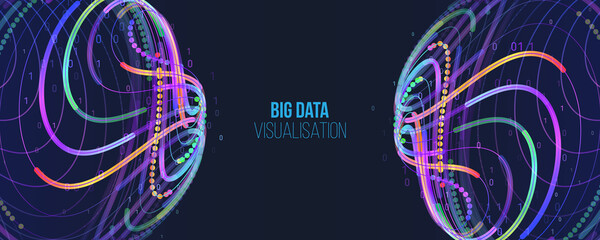 Machine learning algorithm for information filter and analytic. Abstract background with circle array and binary code. Data array visual concept. Big data connection. Wide Big data visualization.