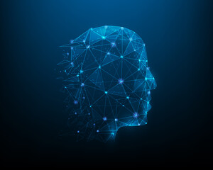 head human technology low poly. biometric identification. consisting of points, lines, and triangle.