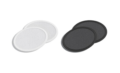 blank black and white round embroidered patch mockup pair, isolated