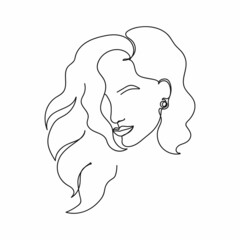 Poster - Vector abstract continuous one single simple line drawing icon of woman beauty hair in silhouette sketch.