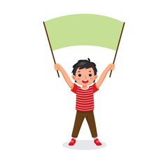 Poster - Cute little boy holding banner with empty space templates for text, banners and ads