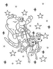 Wall Mural - santa claus and reindeer colouring book