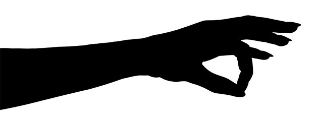 silhouette of a hand  isolated white background showing  gesture holds something or takes, gives.  hands showing different gestures