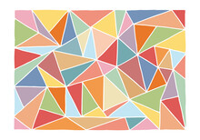Many Multi-colored Triangles Form A Background, Pattern, Texture Similar To Stained Glass. Doodle. Hand Drawn.