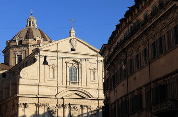 Chiesa del Gesù Church Exterior in the Sunlight in Rome, Italy