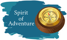 Sea Story, Spirit Of Adventures And Tourism Poster. Marine Cruise And Travelling Advertising Placard With Attribute Of Water Travel Vintage Compass With Arrows Indicating Direction Of Cardinal Points