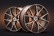 Forged New Alloy Wheels On A Dark Black Background. Cool Sports Wheels Wheels With Thin Spokes Auto Tuning Light Weight