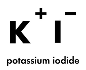 Potassium iodide (KI). Used to block and protect the thyroid gland against radioactive iodine, e.g. due to a nuclear disaster (cfr. Chernobyl). Present in Kelp Skeletal formula.
