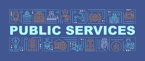 Poster - public services innovations word concepts banner. infrastructure support. infographics with linear i