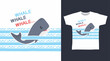 Cute whale with stipe tee design concept