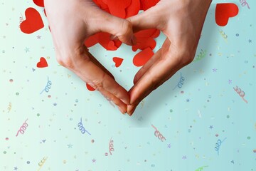 Sticker - First person  hands making a heart with fingers on background