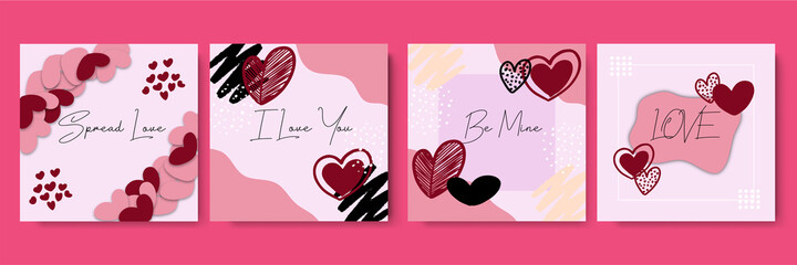 Happy Valentine's Day greeting cards. Trendy abstract square art templates. Suitable for social media posts, mobile apps, banners design and web/internet ads.