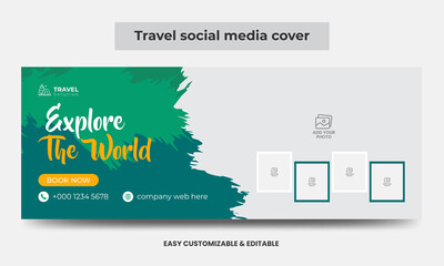 Wall Mural - Travel Agency Social Media Cover Photo Design. Timeline Web Banner. Tourism Marketing Cover Banner Template