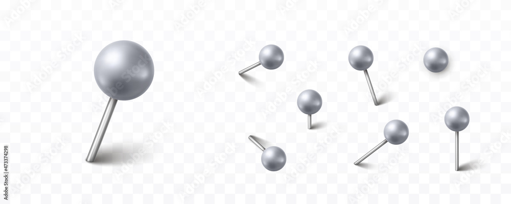 Pin set with shadow isolated on transparent background. Vector 3d ...