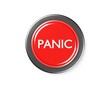 Red panic push button over white background, emergency, security or safety concept, flat lay top view from above