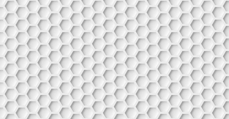 Wall Mural - Modern minimal small white inset honeycomb hexagon geometrical pattern background flat lay from above frame filling