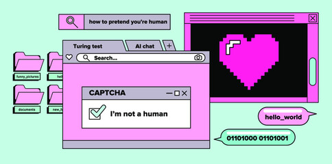 Retrowave user interface, retro operating system with message boxes and folders. Cute vaporwave vector illustration.