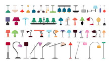 Vector Set Of Lighting Fixtures, Lamps, Floor Lamps For Home And Office.