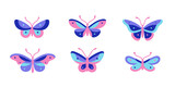 Fototapeta Motyle - Different type of butterfly. Contour vector illustration for prints, clothing, packaging, stickers, logo, emblem.