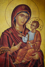 Virgin Mary And Baby Jesus, Greek Orthodox Icon
