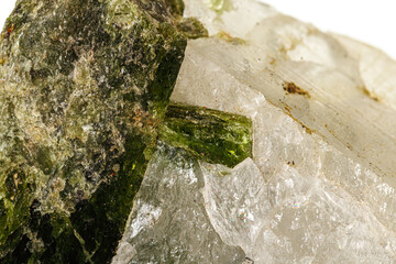 Macro stone mineral Datolite on a white background