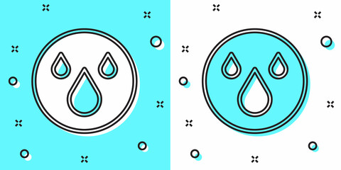 Poster - Black line Water drop icon isolated on green and white background. Random dynamic shapes. Vector