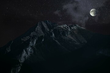 Wall Mural - Ice peak in the night with stars and moon, High Tatra, view from Poland, isolated on white
