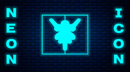 Wall Mural - Glowing neon Rorschach test icon isolated on brick wall background. Psycho diagnostic inkblot test Rorschach. Vector