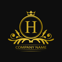 Wall Mural - Golden letter H template logo Luxury gold letter with crown. Monogram alphabet . Beautiful royal initials letter.	