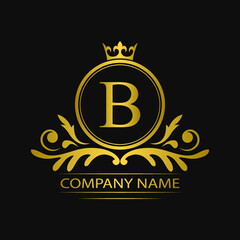 Wall Mural - Golden letter B template logo Luxury gold letter with crown. Monogram alphabet . Beautiful royal initials letter.	