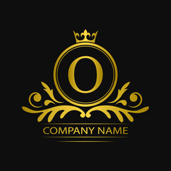 Wall Mural - Golden letter O template logo Luxury gold letter with crown. Monogram alphabet . Beautiful royal initials letter.	