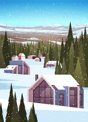 Wall Mural - snow covered houses in winter season residential houses area ski resort concept new year and christmas celebration